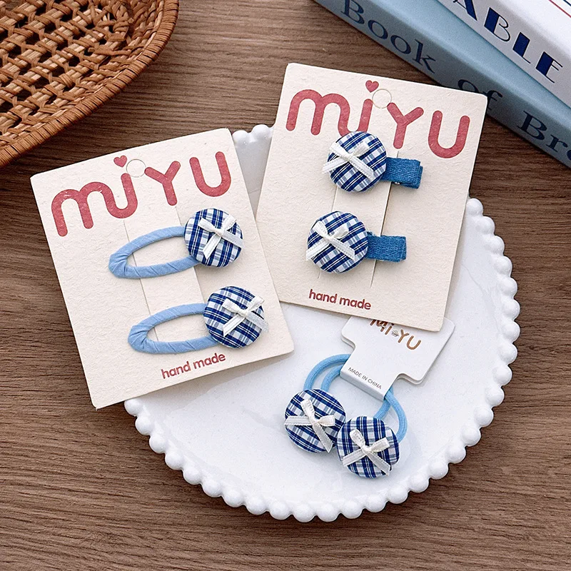 

2 шт./компл., синяя клетчатая челка для девочек, BB-зажим, корейские милые детские заколки для волос, заколки для волос с бантом, заколки, головные уборы, детские аксессуары для волос