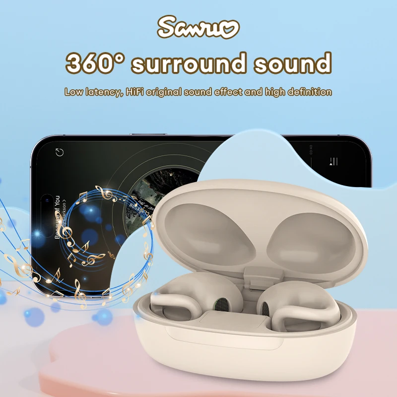 Miniso Sanrio BL01 Wireless Bluetooth 5.3 Ear Clip Earphones Smart Touch Cinnamoroll Cute Earbuds Heavy Bass Music Headphones