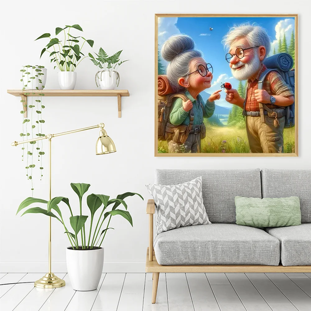 Momoart Diamond Mosaic Old People New Arrival Couple Portrait Painting Full Square Round Embroidery Cartoon DIY Wall Decor