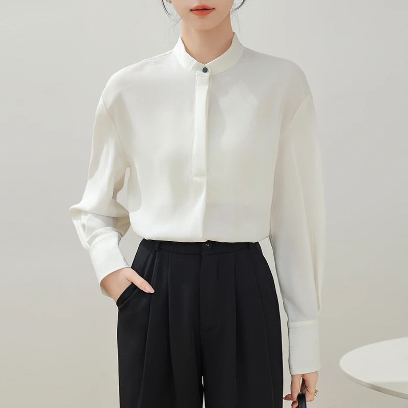 Fashion Long Sleeve Stand Collar Women Blouse White Blouse Shirt Women Tops Blouses Shirts Blusas Para Mujer Camisas Blusa M870