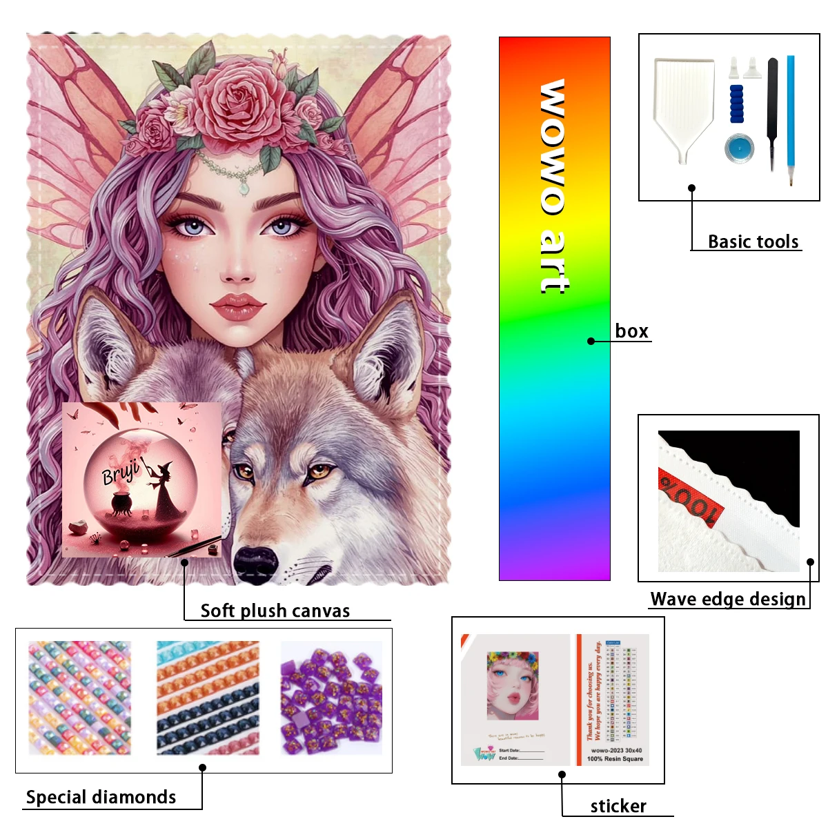 

【Bruji_ Diamond Art】Dos lobos y la chica rosa Crystal AB Rhinestone FD Rhinestone Perfect Resin Diamond