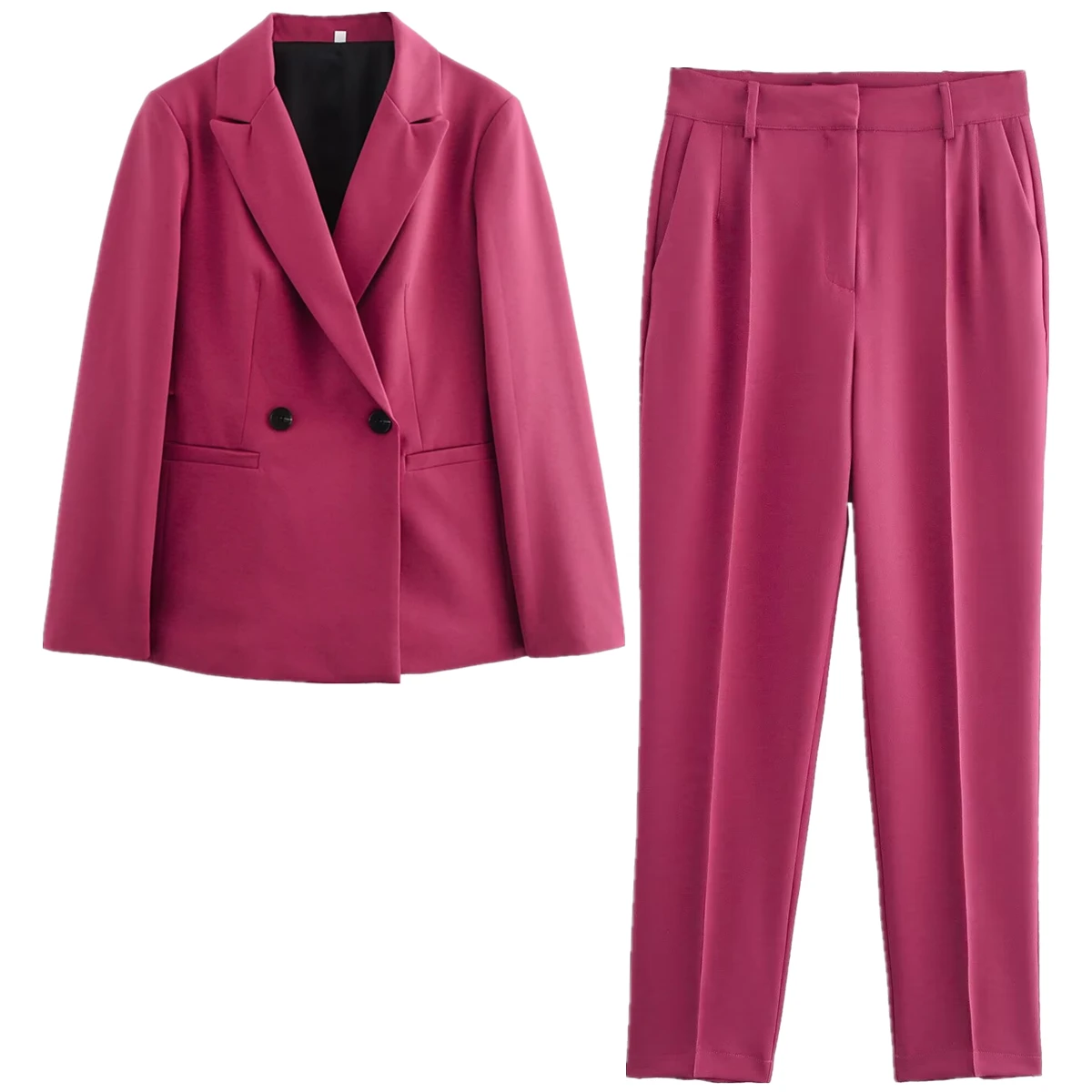 

Dave&Di Minimalist British Fashion Suit Sets Elegant Rose Red Double Breasted Blazers Casual Set Straight Leg Suit Pants Women