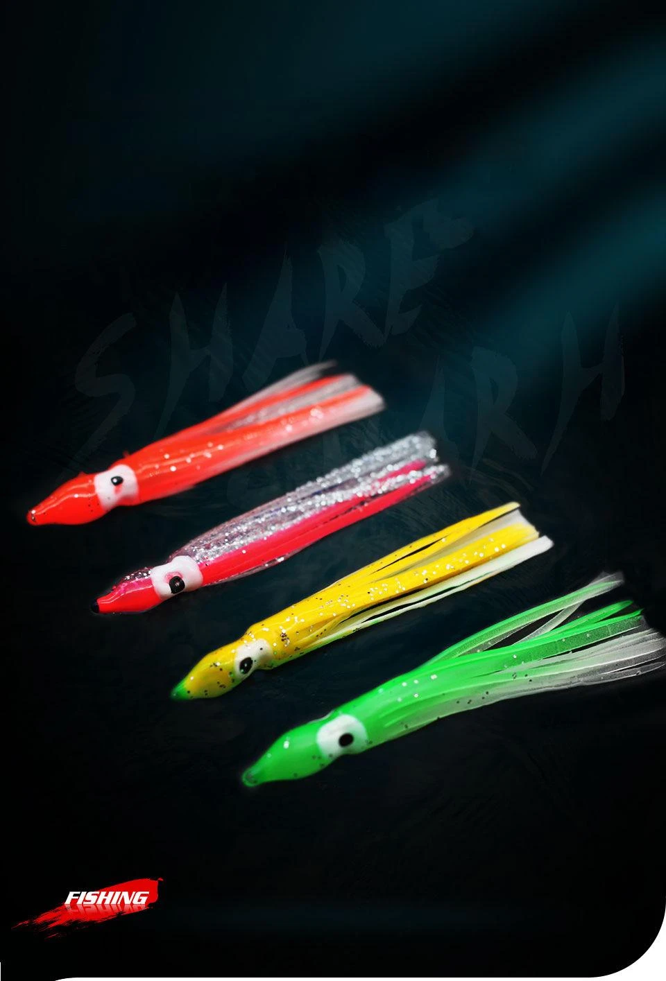 PRO BEROS 5 Stück weiche leuchtende Oktopus-Röcke, Köder, Silikon, Thunfisch, Trolling, Rock, Tintenfisch, Jigging, Meeresangelköder, 3D-Glow-Augen-Werkzeug – Detail 1