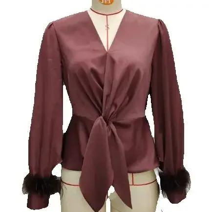 

Women Blouses Light Cooked Satin New French Design Strap Top Strap Waist Cinched Satin Shirt Women's Clothing