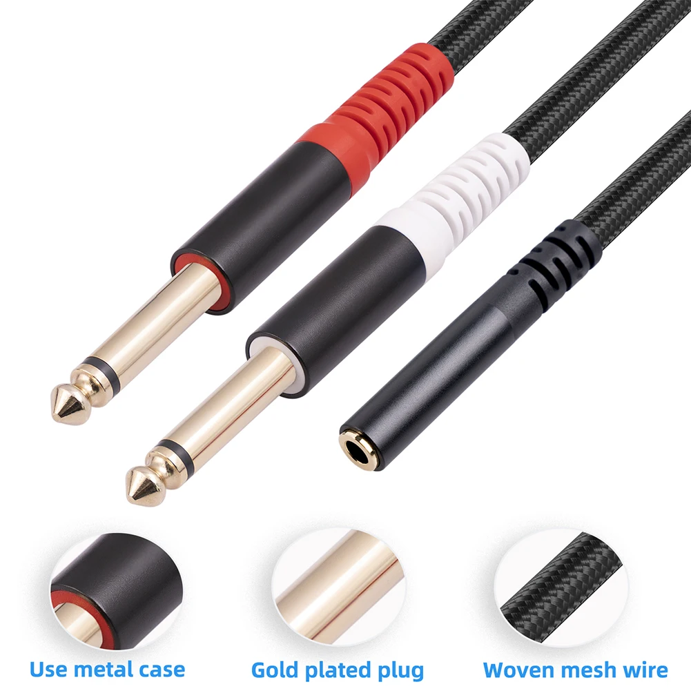 3.5mm To 6.35mm Adapter Jack Audio Cable Gold-plated Plug Stereo To Mono Audio Wires Interface Conversion for Mixers Headphones