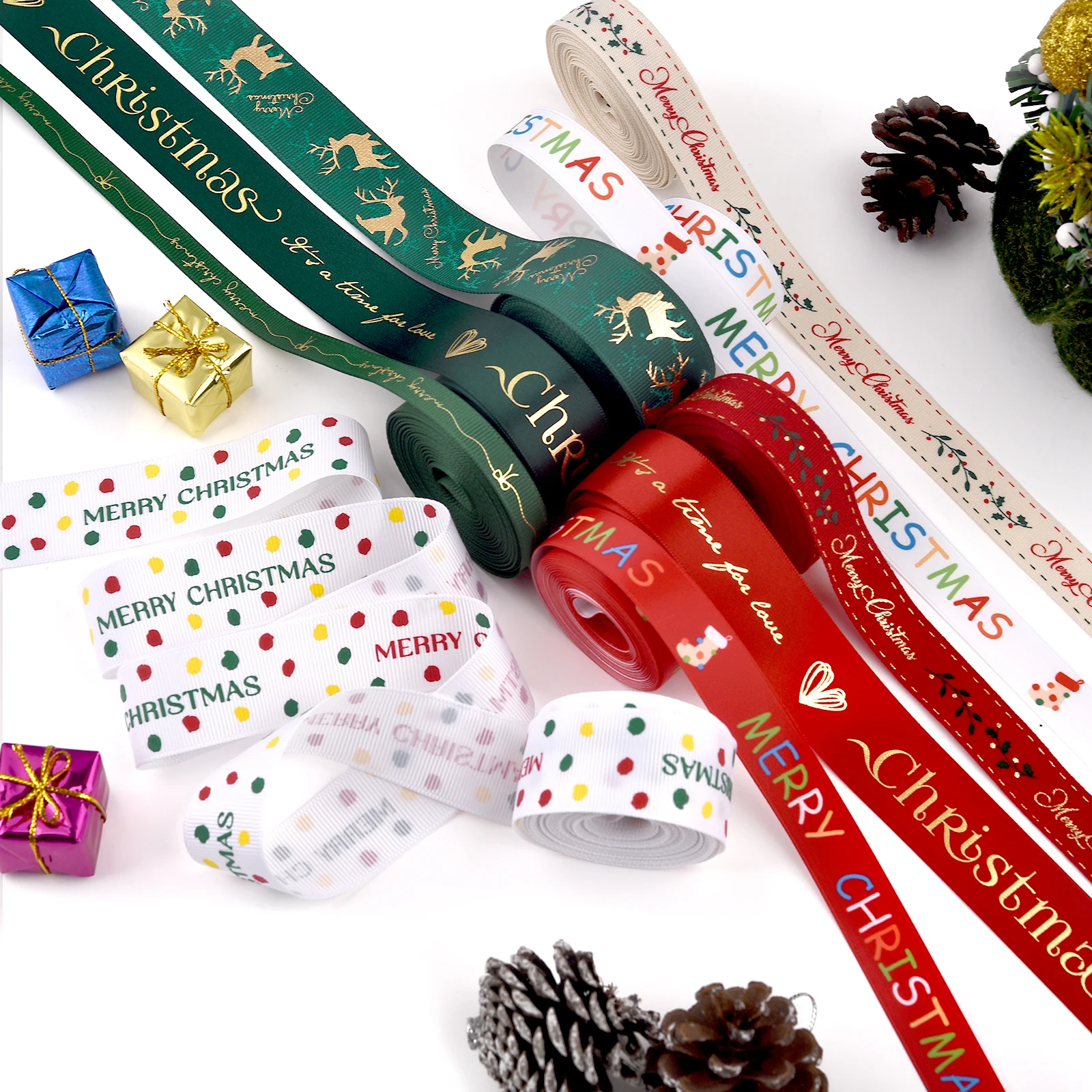 

4,5 м рождественская лента с принтом, рождественская полиэстеровая лента для дизайна ручной работы, рождественское украшение, сделай сам, букет торта, подарочная упаковка