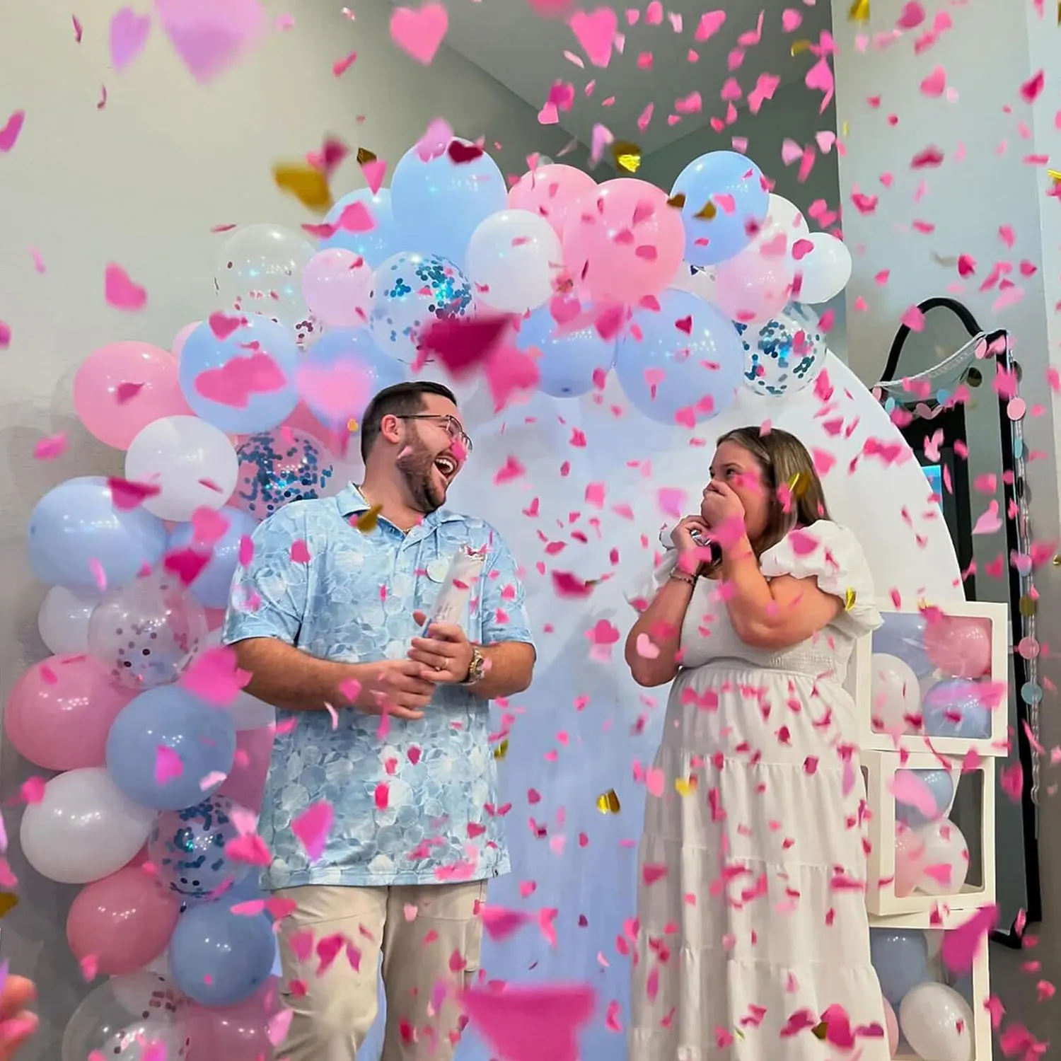 4 عبوات من قصاصات النثار الوردية للكشف عن الجنس على شكل قلب، قصاصات حفلات بوبرس للأولاد والبنات، تكشف عن الجنس، رماة الحفلات