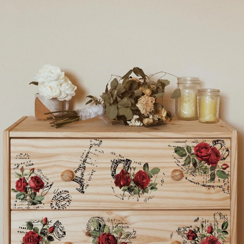 3pcs/Set Vintage Rose Rub on Transfers for Furniture and Crafts 6x12 inch Floral Furniture Transfer Sticker Furniture making kit view 6