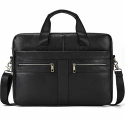 Maletín ejecutivo de cuero genuino para hombre, bolsa de mensajero de piel de vaca, cartera de mano M3316, 14 pulgadas, A4, marrón, negro, café, 2024