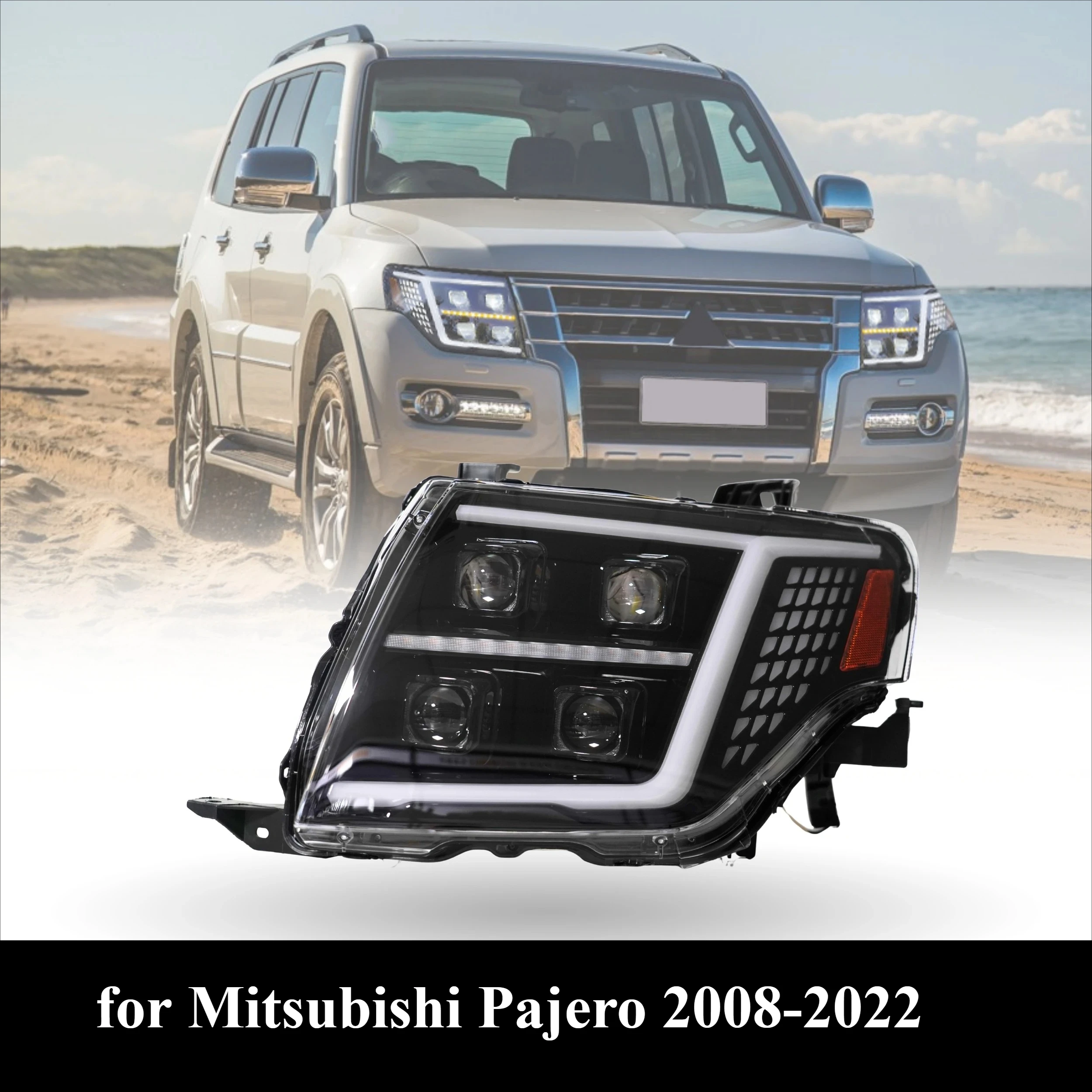 for Mitsubishi Pajero 2008-2022 Plug & Play 12V Daytime Running Light DRL Dynamic Turn Signal Near / Far Lights LED Headlights