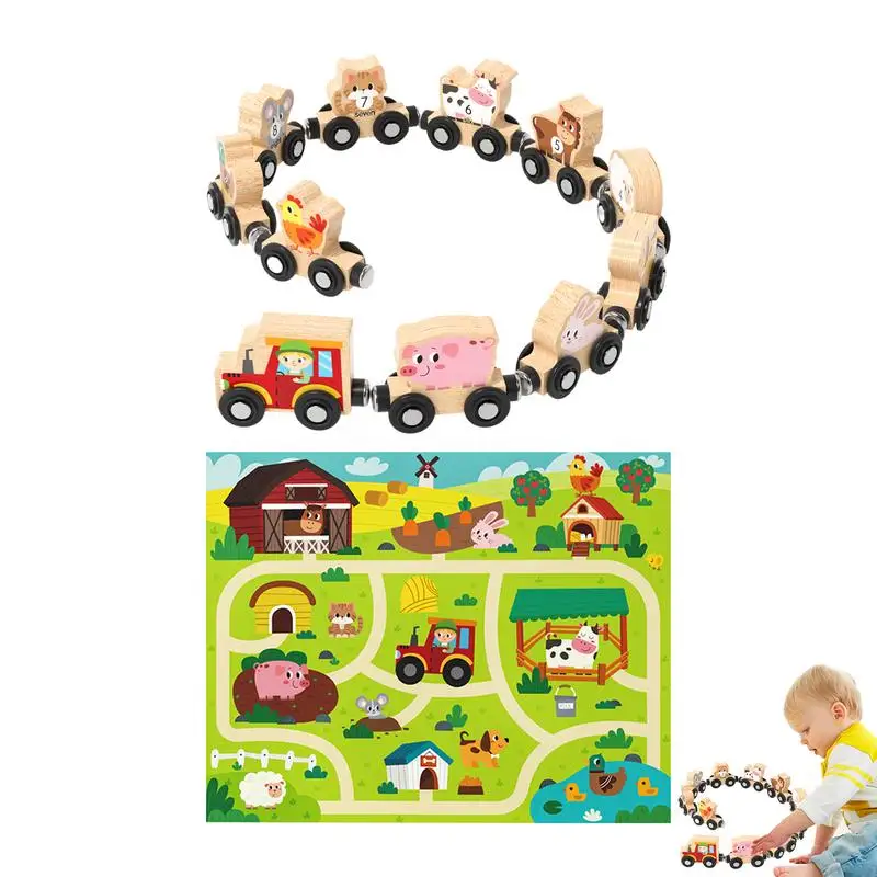 

Wooden Animal Train Car Wooden Railway Set With Numbers Preschool Tabletop Railway Game For Toddler Girls Boys Kids Over 18