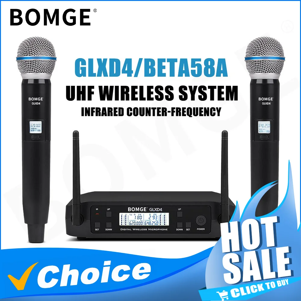 BOMGE Microphone Wireless GLXD4 Professional UHF System Handheld Mic For 80m distance Stage Speech Wedding Show Band Home Party