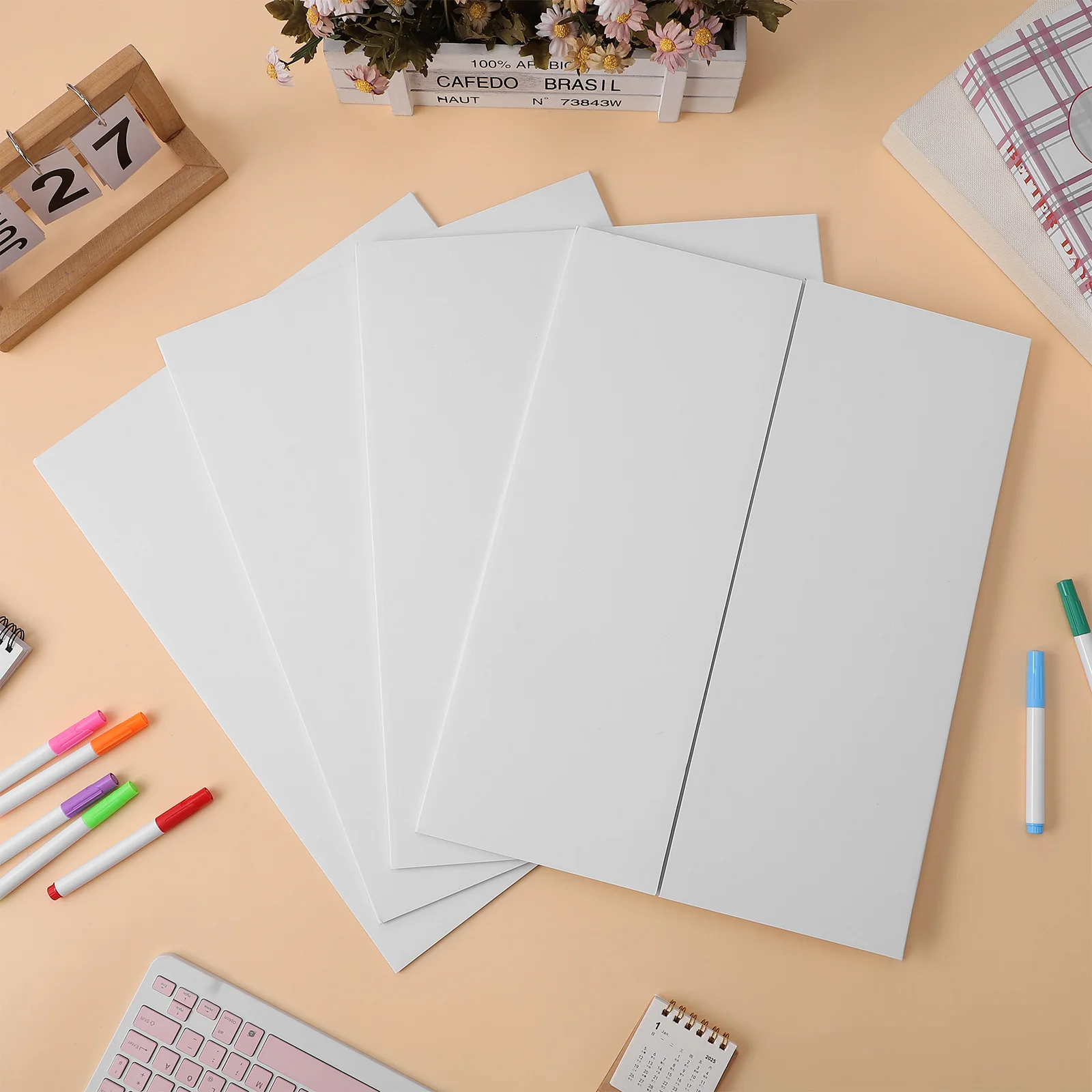 

4pcs Trifold Poster Board 25.7 X 16.9 Inch White Medium Corrugated Project Display For Science Exhibition School