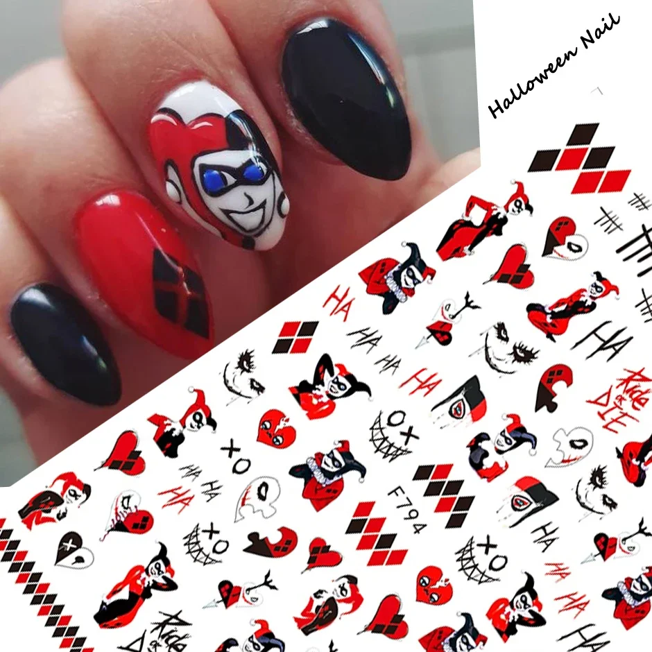 Halloween Nail Design Joker Snake Spider Nail Stickers for Girls Children Party Manicure