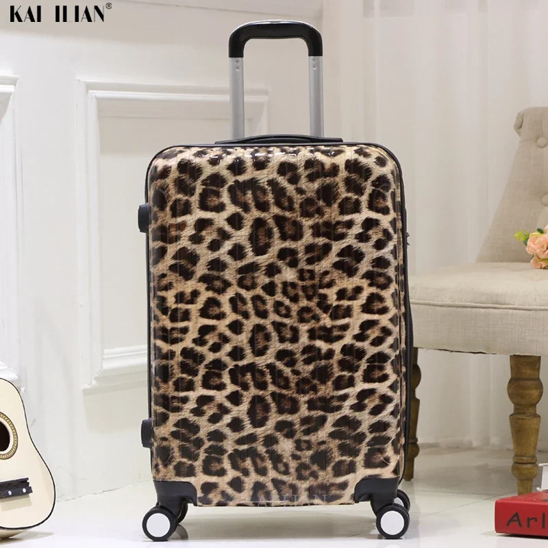 Unisex rolamento bagagem mala de viagem, estampa de leopardo zebra, roda C, carrinho de moda, 20 "24" 28"