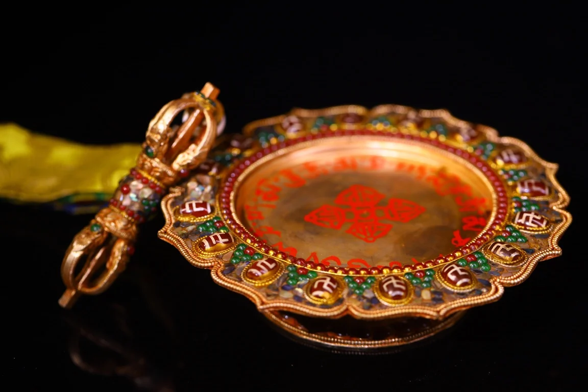 

9-дюймовые старинные непальские храмовые колокола, старинные тибетские позолоченные мозаичные колокола из серебра с бусинами Гзи, старинные колокола Будды, колокола-ваджры, колокола с основанием в виде лотоса, колокола для молитвенных залов