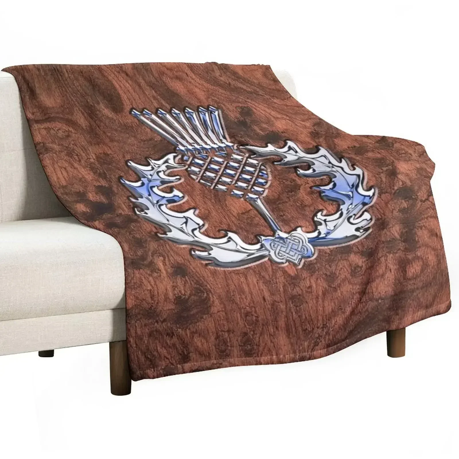 

Scottish Thistle in Burl Throw Blanket blankets ands Bed covers Blankets