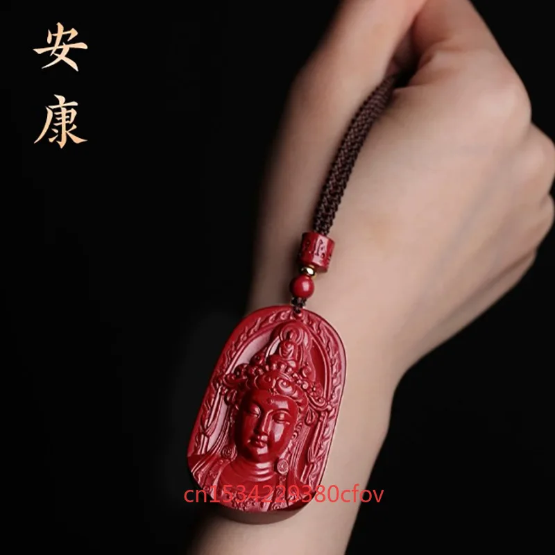 Luxury Red Cinnabar Guanyin Pendant Double-sided Carving Natural Genuine Women's Jewelry Accessories Energy Gift Best Seller