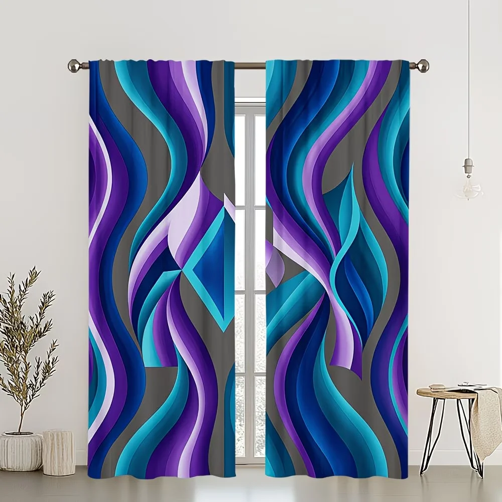 

2Pcs Curtain Modern Elegant golden lines Pattern Window Drapes for Bedroom Living Room Decoration Window Treatment.