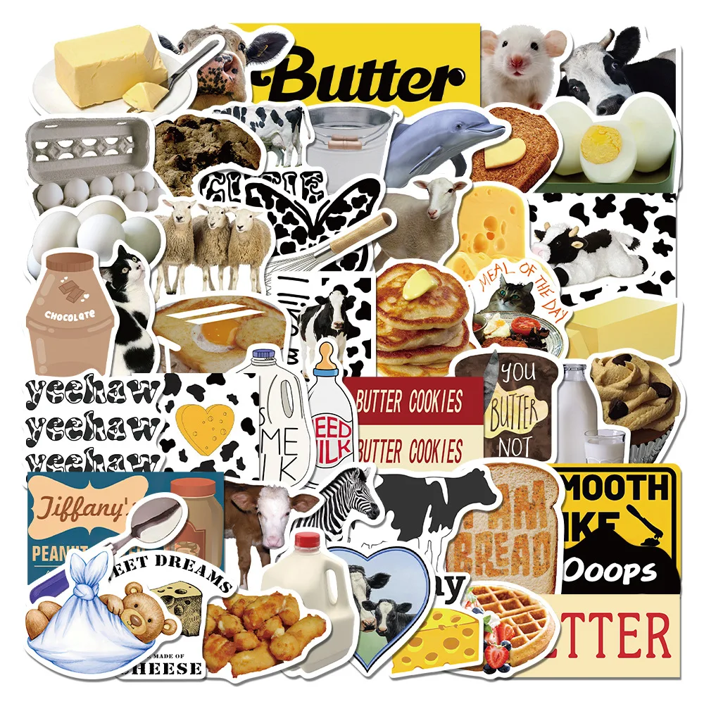 50PCS Cartoon cheese Cow Butter Stickers Personalized Decoration Luggage and Notebook Waterproof