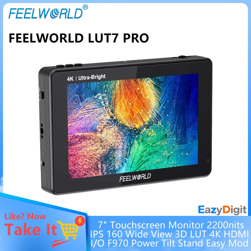 FEELWORLD LUT7 PRO 7-дюймовый сенсорный монитор 2200 нит IPS 160 Широкий обзор 3D LUT 4K HDMI I/O F970 Мощность Наклонная подставка Easy Mod FEELWORLD LUT7 PRO 7-дюймовый сенсорный монитор 2200 нит IPS 160 Широкий обзор 3D LUT 4K HDMI I/O F970 Мощность Наклонная подставка Easy Mod