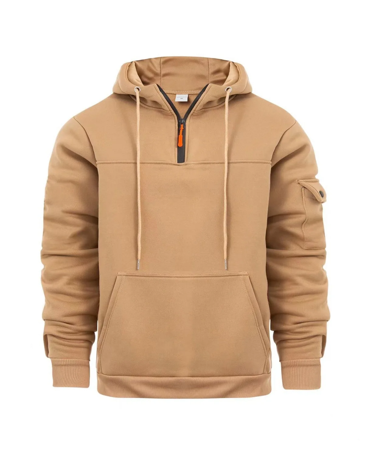 Men's Autumn-Winter Casual Hoodie Solid Color Half-Zip Sporty Patchwork Pull with Multiple Pockets Fashionable Hooded Sweatshirt