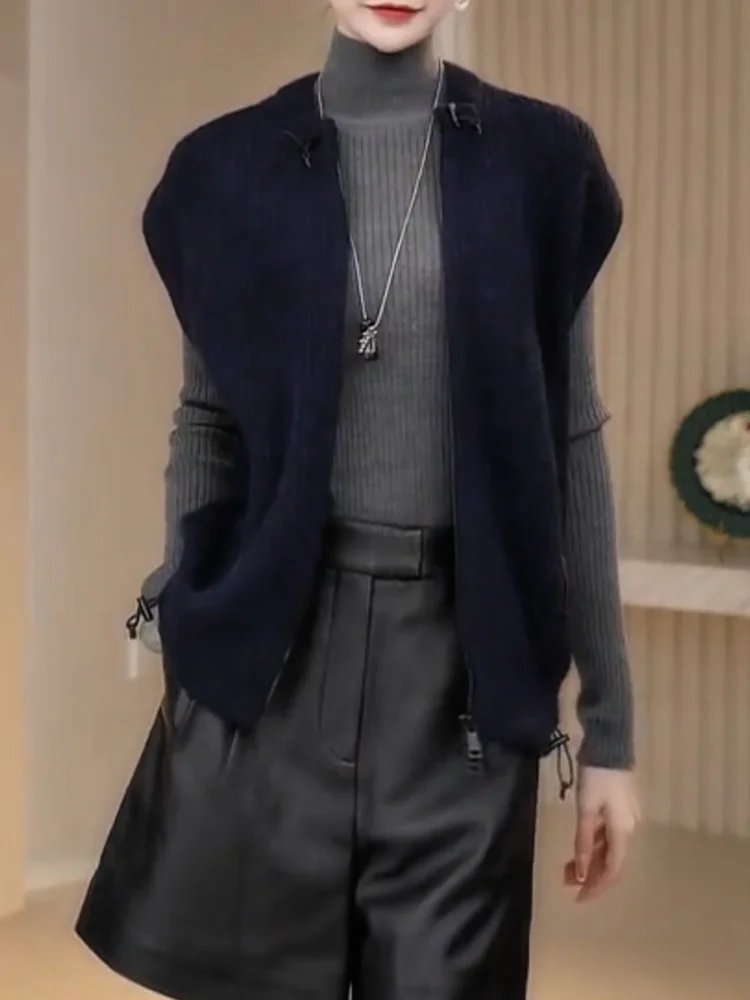 

Korean Sle Simple Zipper Knitted Vest 2025 Autumn New Large Size Ele Versatile Slimming Top Warmth Emitting Long Sve
