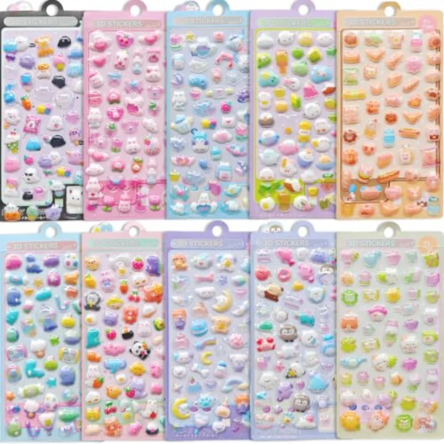 3D Puffy Stickers, 10 Sheets 500+ PCS Mini Kawaii Resin Decorative Stickers for Scrapbooking Phone Case, Notebook, Journal