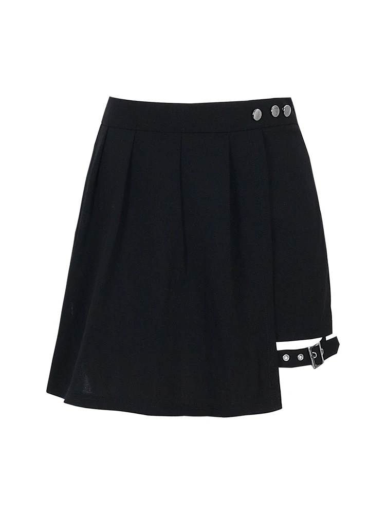 Falda corta plisada de cintura alta de talla grande con botones, vendaje asimétrico, estilo picante, la mejor opción de verano para mujer