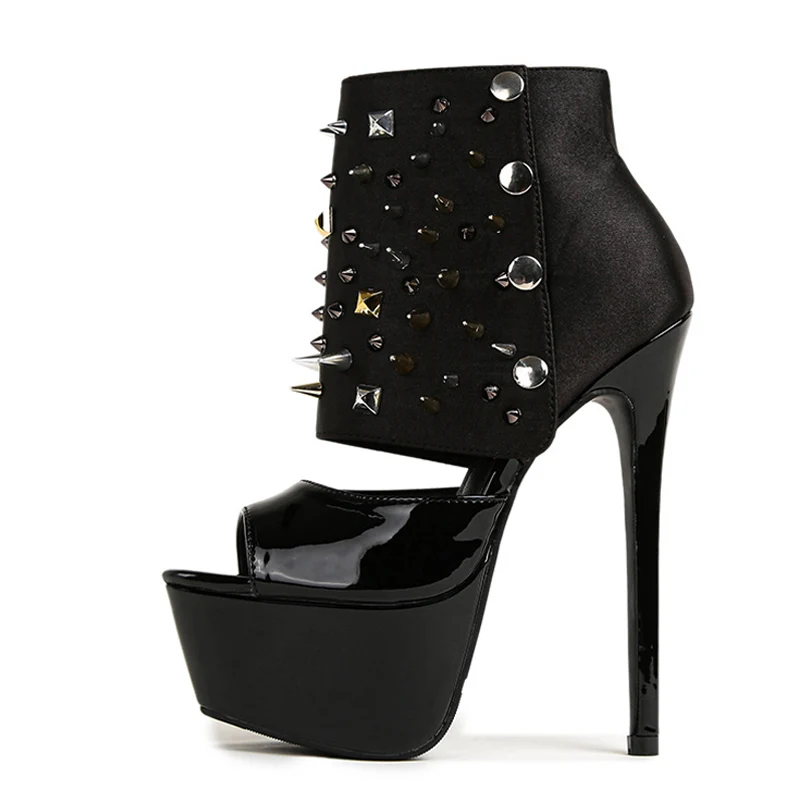 Liyke Sexy Peep Toe Platform Boots For Women Fashion Snap Button Metal Rivet Design Extreme High Heels Runway Shoe Zapatos Mujer
