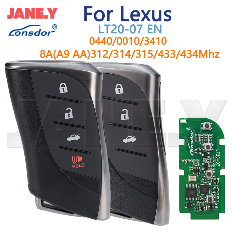 Smart Remote Key Car Lonsdor LT20-07EN For Lexus RX ES300h ES200 LS500 LS500H 0440433.58/434.42MHz 312/314.3Mhz 8A AA A9 BA Chip