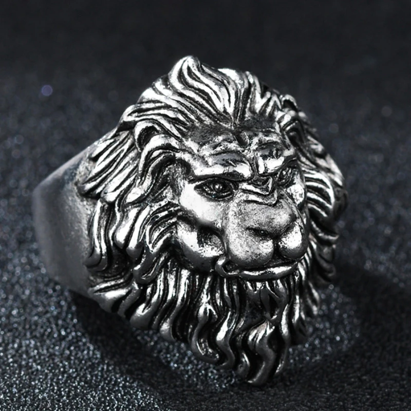 Fashion Vintage Punk Rock Domineering Lion Head Rings for Men Hip Hop Finger Ring Luxury Knight Jewelry