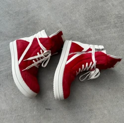 R-o Brand Men Shoe Red Horse Hair High top Casual Shoes Women Sneakers Red Horsehair Boots Lace Up Sneaker Zipper Ankle Boot