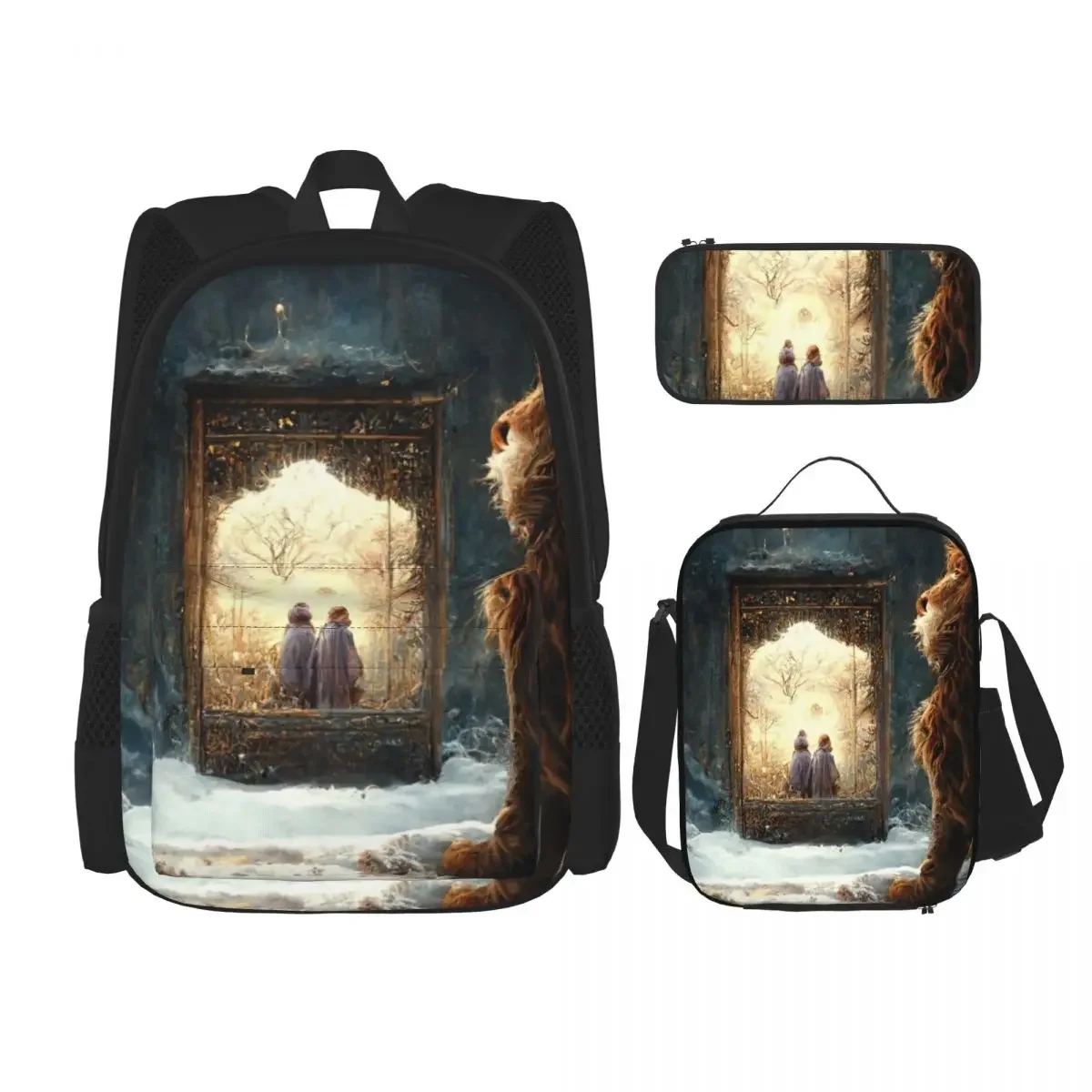 

Lion, Witch And Wardrobe Backpacks Boys Girls Bookbag Students School Bags Kids Rucksack Lunch Bag Pen Bag Three-Piece Set