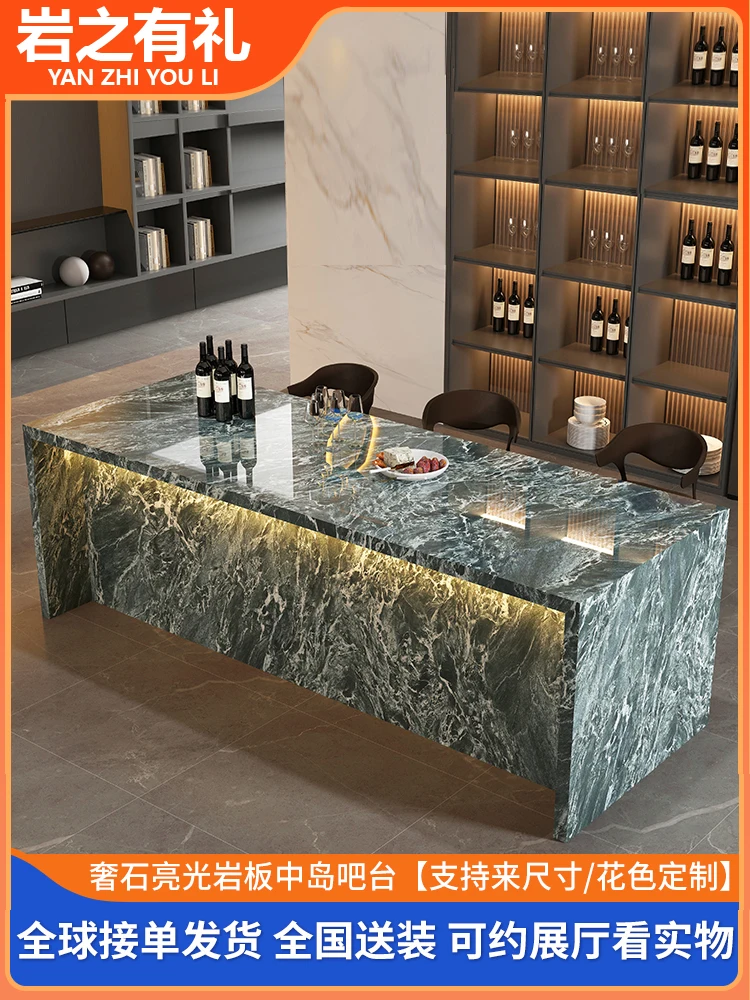 Luxury stone greenstone plate in the island bar table integrated guide table custom kitchen light luxury fall advanced sense of