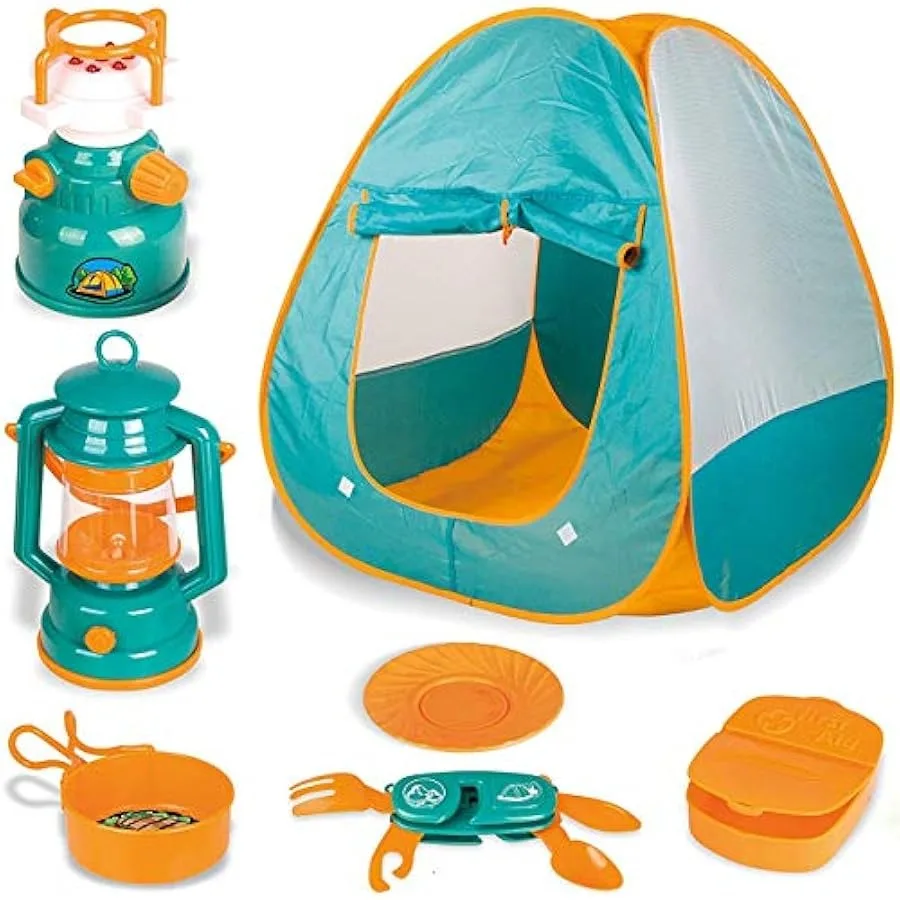 Camping Set with Pop Up Tent - Little Explorers Playhouse Toddler Toys for Boys with Camp Gear for Indoor Outdoor Pretend Play