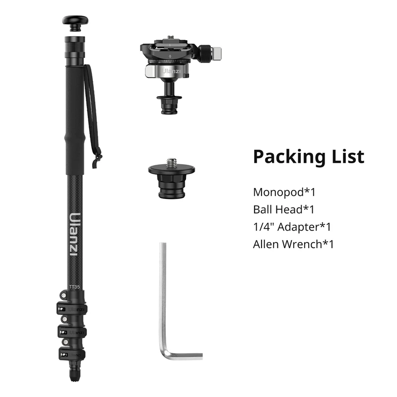 Ulanzi TT35 Monopod Trekking Pole Selfie with Quick Release Adjustable Ball Head for Outdoor Hiking Photography