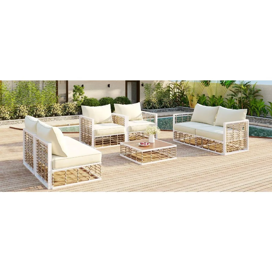 TOPMAX Modern Minimalist 7Piece Metal Patio Sectional Sofa Set AllWeather Garden Conversational Furniture Set with Thick Cushio