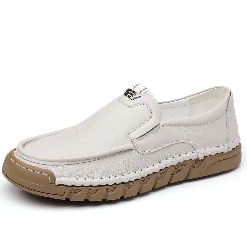 New white Handmade Loafers Leisure Walking Shoes Business Slip on Flats Comfort Mens Casual Shoes Adult Male Driving Footwear