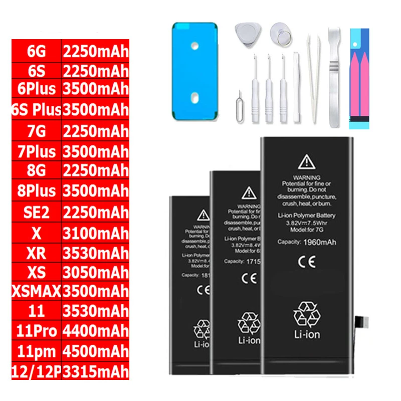 Battery For iPhone 7 iPhone7 High Capacity 2350mAh Replacement Lithium Polymer Apple Mobile Phone Bateria +Tools for iphone 11 100set battery adhesive strip sticker