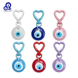 Lucky Eye Turkish Evil Eye Keychain Heart Clip Plastic Round Pendant Key Chain Car Keyring llavero porte clé מחזיק מפתחות