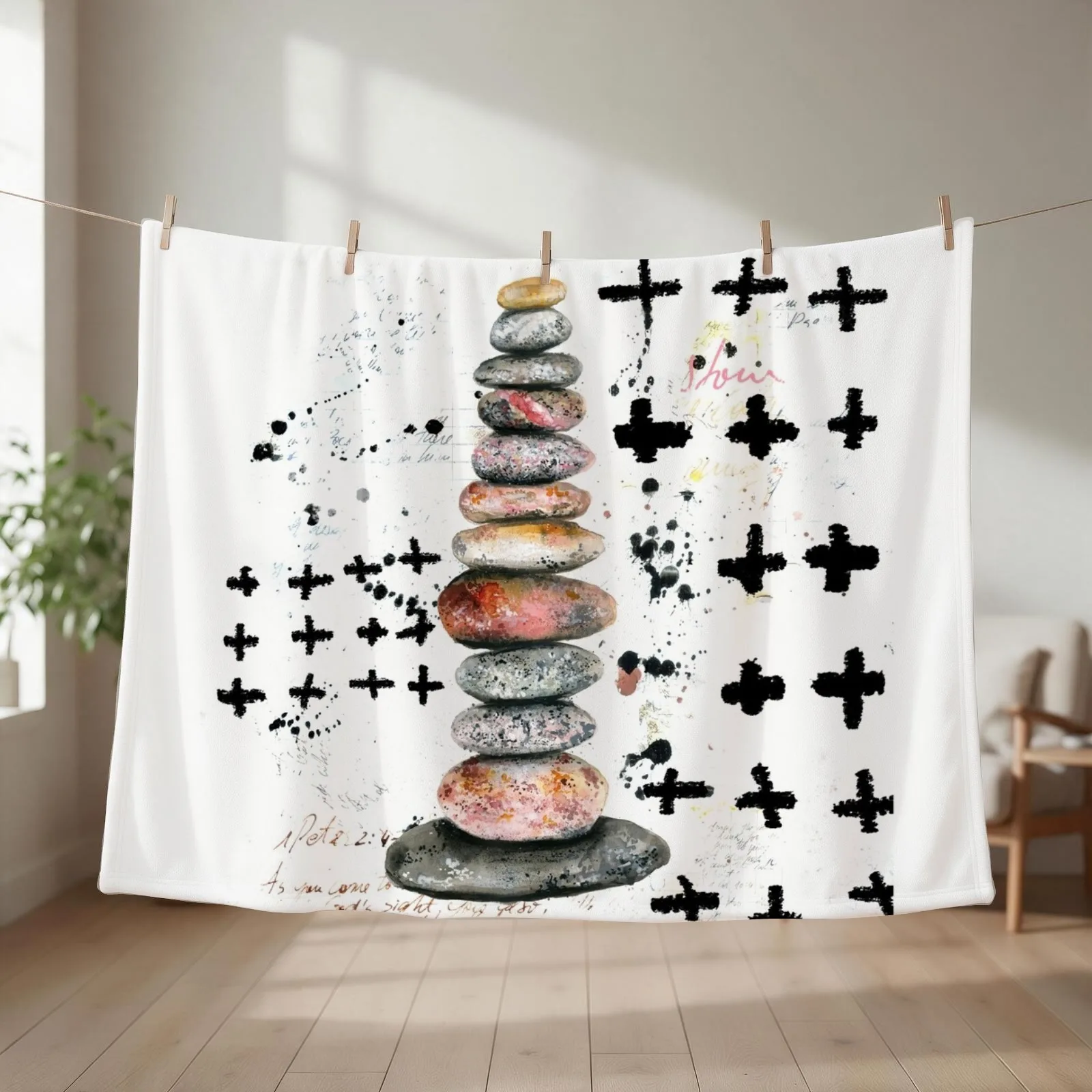 Rock cairn Throw Blanket couch cozy soft plush fuzzy picnic outdoor blanket