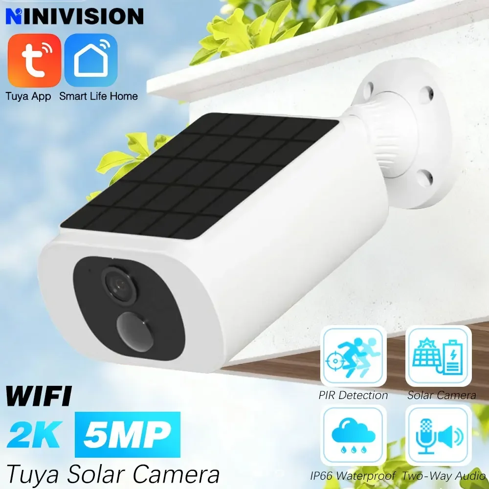 Wifi Solar 5MP Tuya Camera Wireless Battery Powered Outdoor 2K IP Camera IP66 PIR Video Surveillance Security Bullet IP Cameras