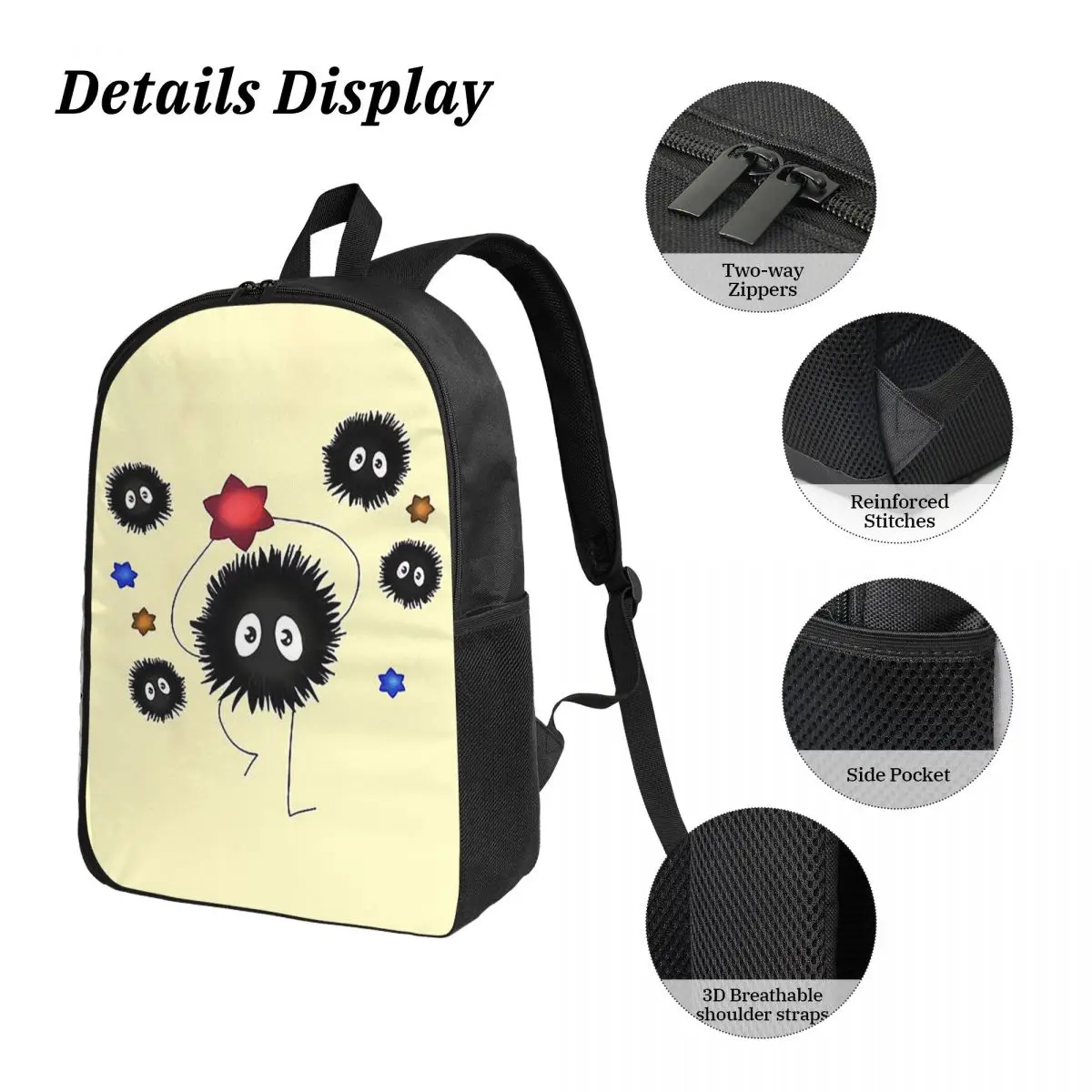 Soot Studio Ghibli 배낭 학생 소년 소녀 BookBag 학교 가방 노트북 어깨 가방 3ps 절연 점심 가방 연필 케이스