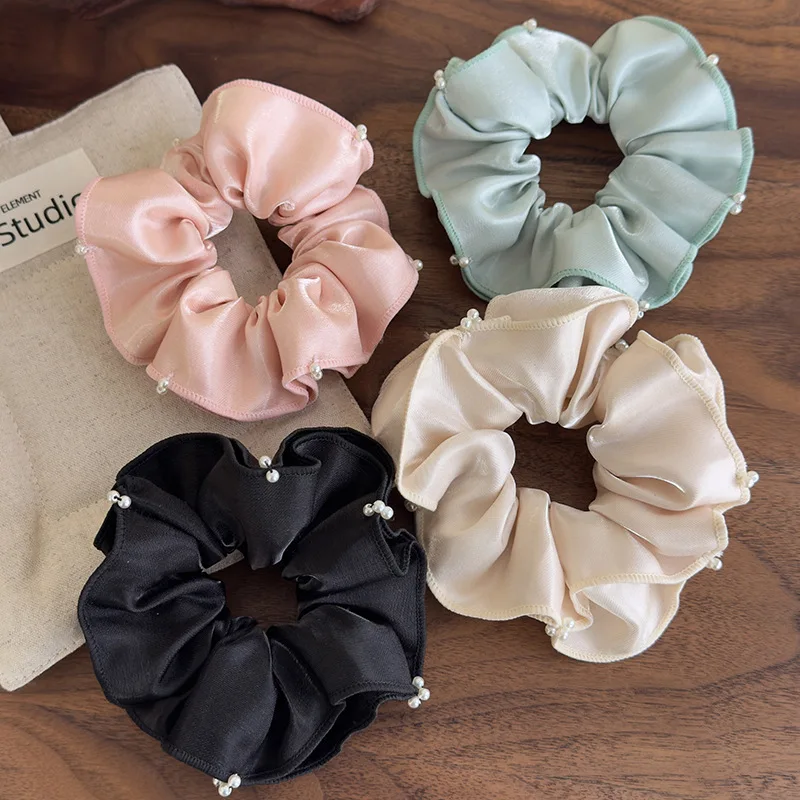 

New Arrivals! Handmade Beaded Wooden Ear Edge Pleated Silk Hair Tie Head Rope with Contemporary Design