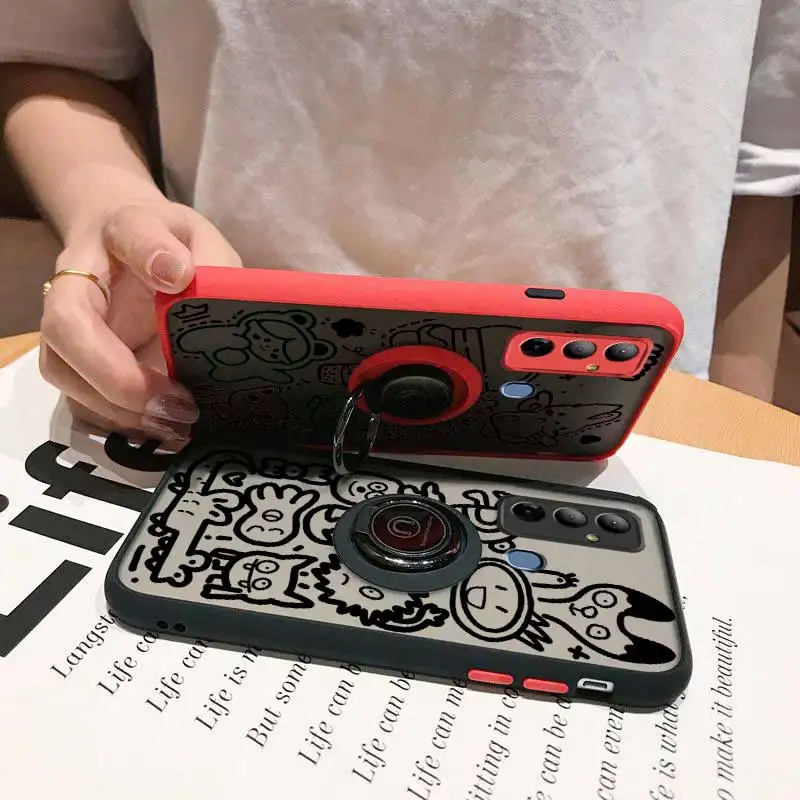 Pop6Go Sweet Scribbles Skin-feel Ring Phone Case For Tecno Pop 5 6 Lite Go Pova 3 4 5 Neo Pro Camon 30 20 19 18 Cover