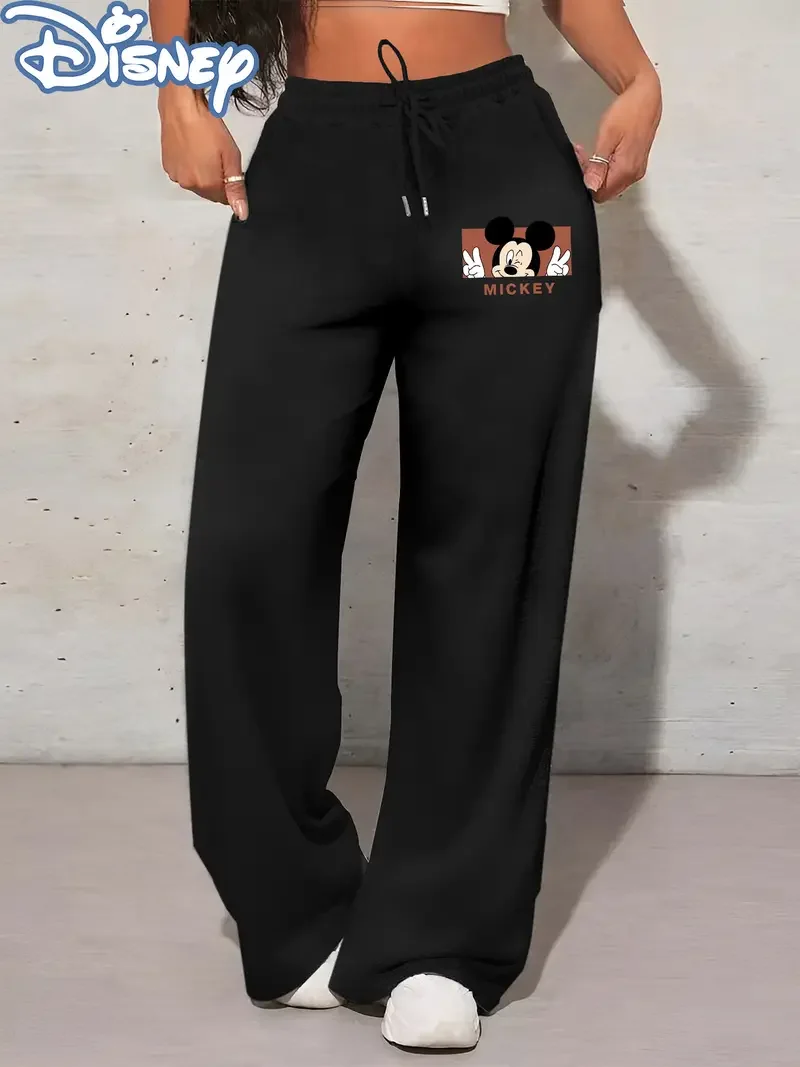 

Женские простые прямые брюки с Микки Диснеем, мужские тяжелые брюки, повседневные осенне-зимние широкие брюки большого размера, спортивные штаны