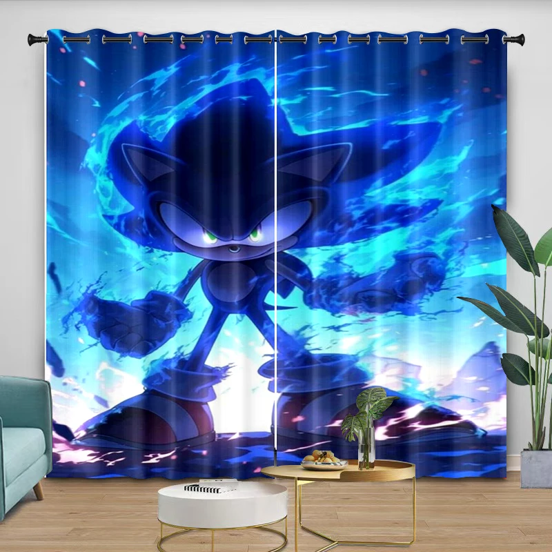 Curtains sonic Cartoon Digital Printing Curtain Bedroom Living Kitchen Protect from light Thread the rod through Care 2 Piece view 6