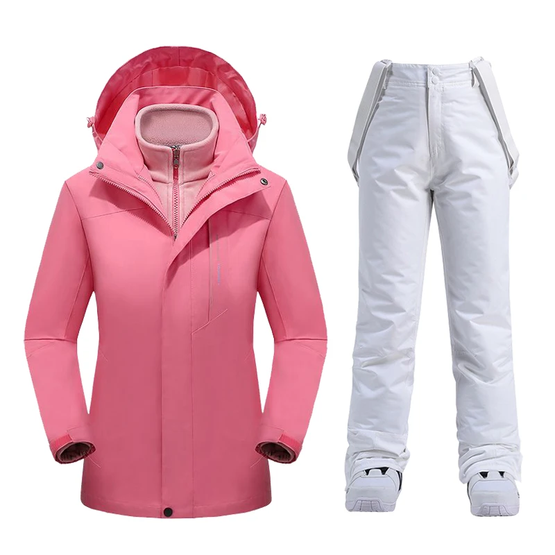 Winter Thick Ski Suit WomenSkiing Snowboarding Clothes  Warm Waterproof Ski Jackets Outdoor Snow Jacket + Pants for Women Brand