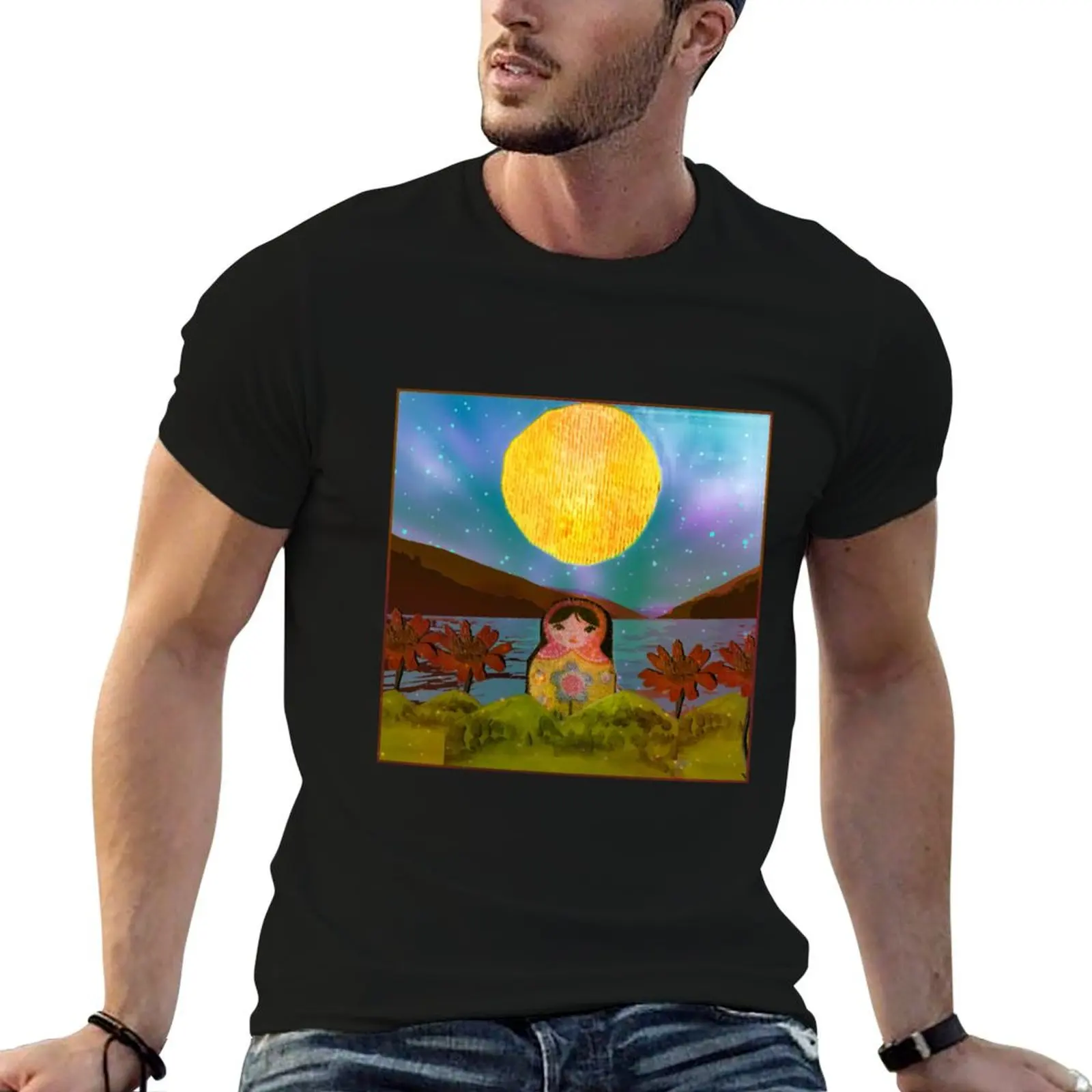 Magic Night Moon Mountain Matryoshka T-Shirt anime tshirt anime stuff vintage t shirt men